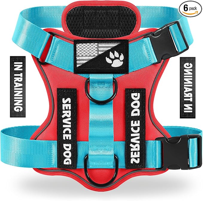 Service Dog Harness, Reflective Dog Vest Harness with 5 PCS Patches, Adjustable Soft Oxford Pet Harness, Inner Layer Mesh, Easy to Control for Small Medium Large Dogs by DemigreatLLC