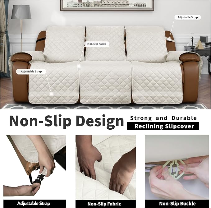 Easy-Going Reversible Couch Cover for 3 Seat Oversized Recliner, Ivory | Sofa Slipcover For Dogs, Sofa Cover For Oversized Recliner, Furniture Protector Mat, Pet Friendly - Image 4