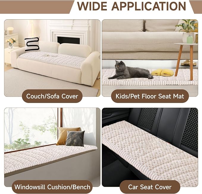 OTOB Dog Couch Cover Protector Washable, Non Slip Pet Sofa Furniture Covers | Cream, 27.6" x 82.7", Fuzzy Soft Plush, Pet Friendly, All Seasons, Breathable, Modern, Thick Wear-Resistant - Image 6