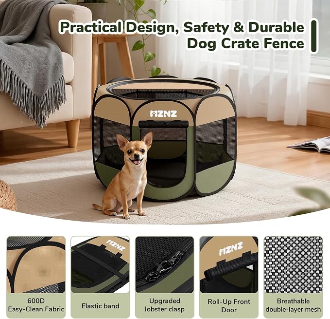 Dog Cat Small Animal Puppy Playpen Crate, Small, Olive Green | Portable Pop Up Pet Cage Enclosure Tent Kennel Indoor Outdoor with Carrying Case, No Assembly, Camping Use - Image 7