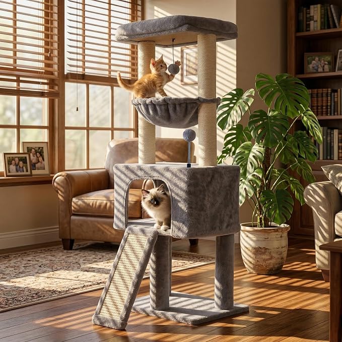 Fashion Design 43.3" Cat Trees with Cat Houses,Grey - Image 4