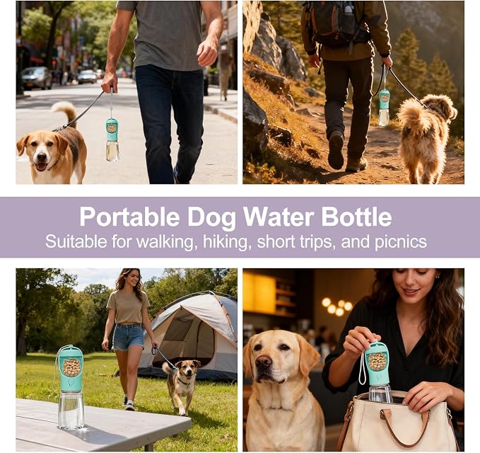 Portable Dog Water Bottle with Food Container, Drinking Bottle for Travel | 2 in 1 Dog Water Bowl, Leak Proof Pet Water Dispenser, BPA Free, Puppy Essentials, for Walking Hiking (Blue,12oz) - Image 7