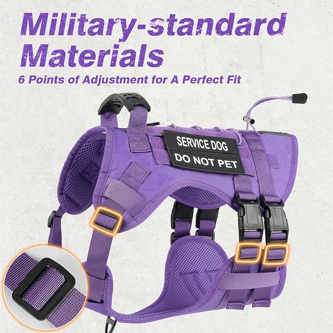 No Pull Tactical Dog Harness for Large Dogs, Service Dog Vest, L, Purple | Tactical Dog Vest Harness and Leash Set, Adjustable Military Service Dog Harness with Handle for Medium Large Dogs - Image 5