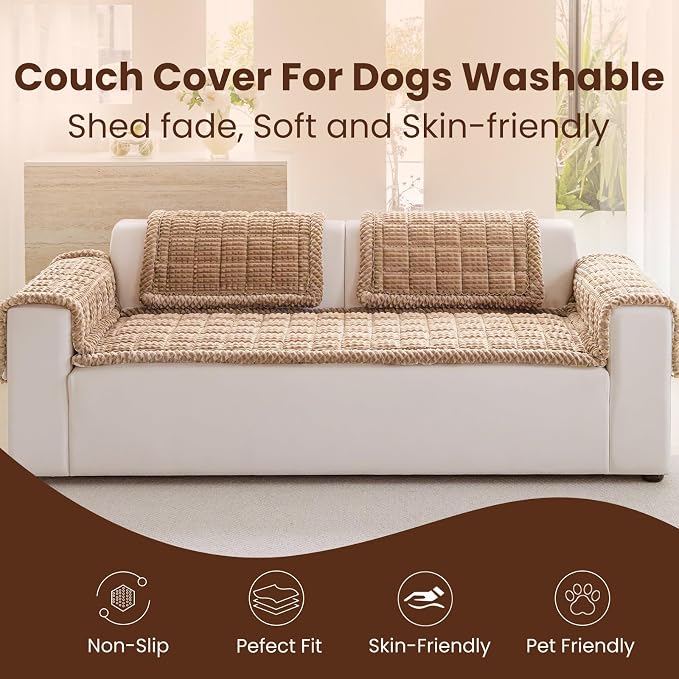 Couch Cover for Dogs Washable, Non Slip Couch Covers for Sofa Pet Friendly, Couch Cushion Covers for Dog, Thick, Soft for Sofa Protector (Camel, 27.6" x 59"/70 x 150cm) - Image 2