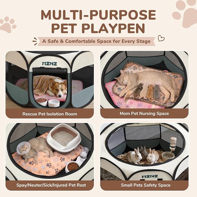 Dog Cat Small Animal Puppy Playpen Crate with 2 Blankets, Medium, Grey | Portable Pop Up Pet Cage Enclosure Tent Kennel Indoor Outdoor with Carrying Case, No Assembly, Camping Use - Image 3