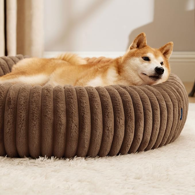 Bedsure ComfyFleece™ Donut Large Dog Bed - Washable Faux Fur with Corduroy Fleece & Anti Slip Bottom, Round Pet Bed with Removable Cover, Camel Brown, 36x36x8 inches | 36x36x8in,Calming Round Pet Bed,Support Plush , with Removable Corduroy Fleece for B... - Image 7