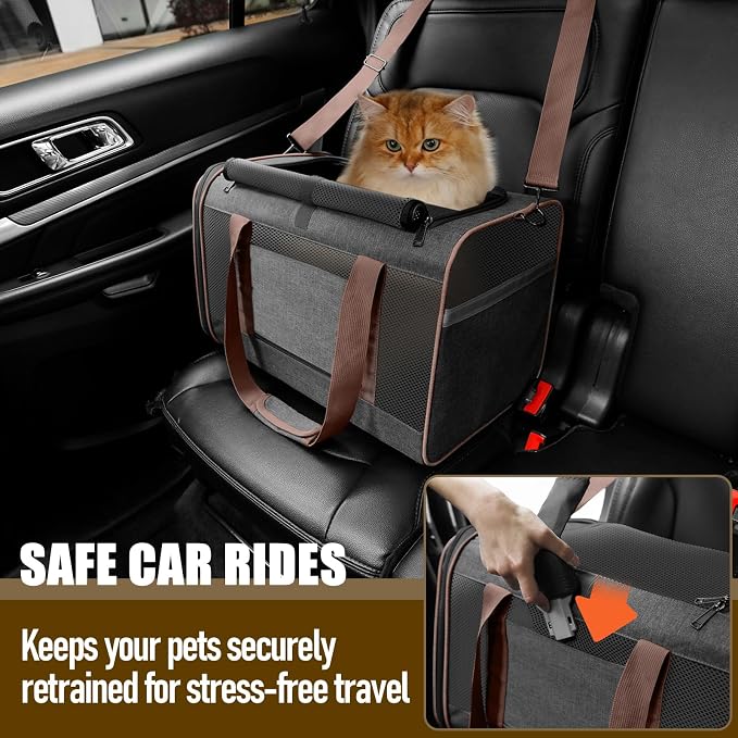 GAPZER Large Cat Carrier Soft, Collapsible Travel Pet Carry Bag, Small Dogs | Large Kitty Cat 20 lbs Maine Coon, Top Load Transport Small Puppy Dog Kennel, Yorkie Little Dog 10lbs, Ventilation Brown - Image 5