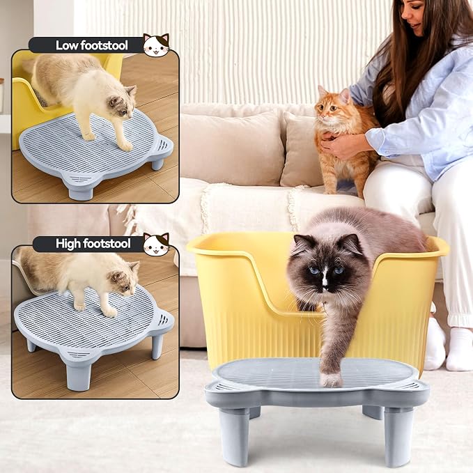 Litter Box Step Adjustable Cat Step with Filter Function, Light Grey | Elevated Double Layer Litter Box Ramp for Kitten & Old Cats, Easy Cleaning Litter Box Step Stool for Automatic Cat Litter Box - Image 7