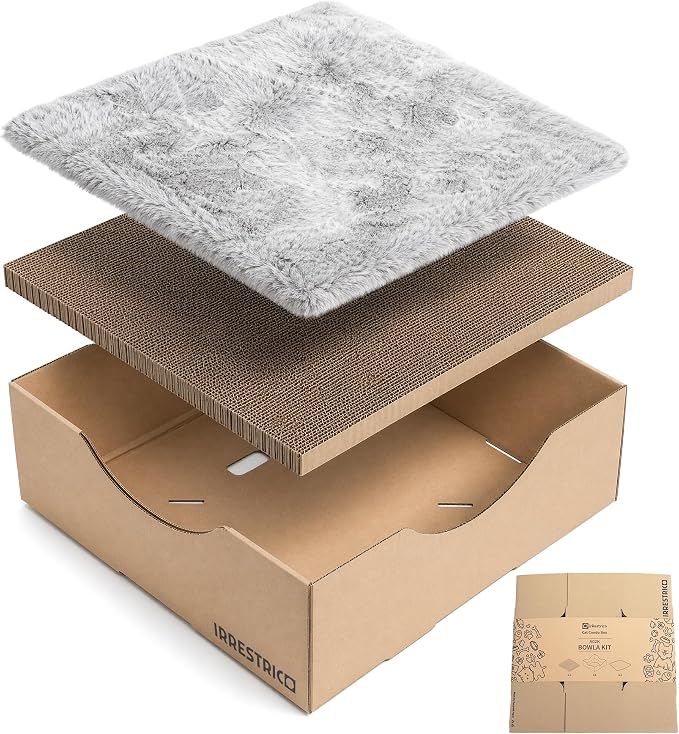 Cardboard Cat House with Replaceable Scratcher & Waterproof Cushion, 2-in-1 Cat Lounge Bed & Scratch Box, Eco-Friendly Cat Furniture Cube Cat Bed for Indoor Cats 13.8" by Unknown