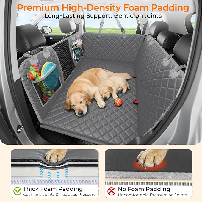 URPOWER Back Seat Extender for Dogs, Large Hard Bottom Dog Car Seat Cover | Supports 550 lbs, Stable 3-Panel Hard Bottom, Added High-Density Foam for Comfort, Waterproof 900D Oxford, 45% More Space - Image 4