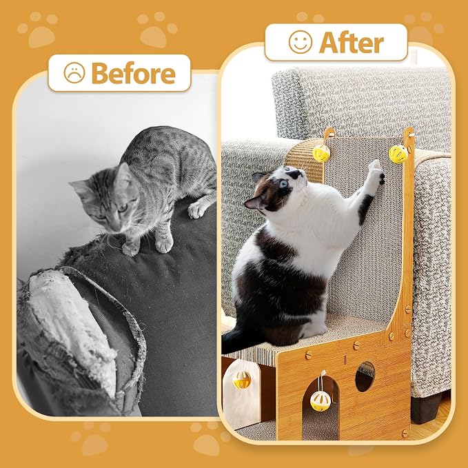 ​Cat Scratcher, Cat Scratching Board, L Shaped Vertical Cat Scratcher for Wall and Couch Protection, Cat Cardboard Scratcher with 4 Ball Toys for Indoor Cats - Image 7