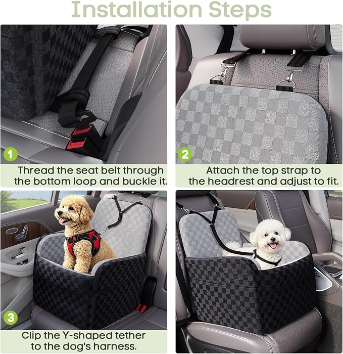 Waterproof Dog Booster Car Seat for Small Medium Dogs up to 26 lbs | 6-Inch Elevated Memory Foam CarSeat, Detachable Washable Cover, Y-Shape Safety Belt, Storage Pockets, Fits in Front/Back Seat - Image 6