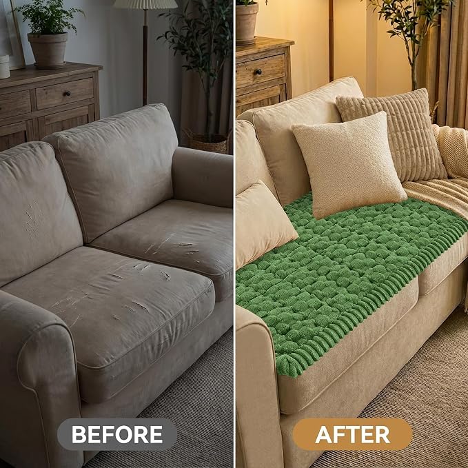 Smiry Non Slip Couch Covers for Dogs, Scratch Resistant Pet Sofa Protector | Machine Washable Soft Fuzzy Thick Furniture Cover for Sofa Loveseat Sectional Large Dogs, Olive Green, 27.6" x 88" - Image 7