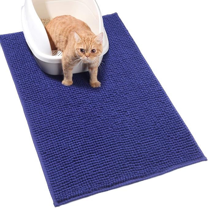 VIVAGLORY Cat Litter Mat Softgrip Litter Trapping Mat, 31"× 20", Navy Blue | Litterbox Rug Box Catcher for Indoor & Floor, Easy Clean Washable Less-Mess Waterproof for Cat by VIVAGLORY