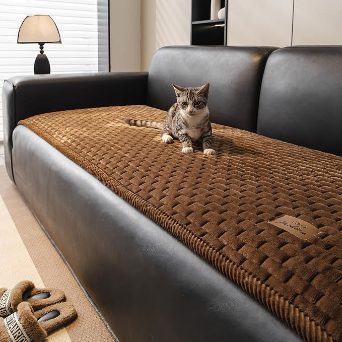 Couch Covers for Dogs Washable, Velvet Dog Couch Cover Protector, Fuzzy Plush Pet Sofa Cover for 3-4 Cushion Couch, Sofa Covers for Pets(1PC,Dark Brown,27.6"x94.5",3-4 Seater Sofa Pad Cover) - Image 2