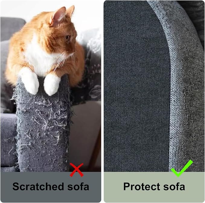 Cat Scratching Climbing Carpet Mat, Self-Adhesive Couch Furniture Protector | 78.7x15.8In Trimmable, Cat Scratch Post Covered Pad Replacement for DIY Tree Shelf Steps Couch Corner Wall, Darkgrey - Image 3
