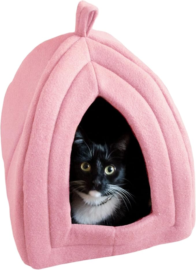 PETMAKER Cat House Indoor Bed with Removable Foam Cushion, Pink | Plush Cat Tent Bed for Small Kittens, Rabbits, Guinea Pigs, and Other Small Animals, Comfortable Cozy Pet Hideaway by PETMAKER