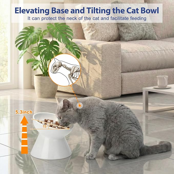 Ceramic Slow Feeder Cat Bowl, 2 Cups Tilted Elevated Honeycomb Food Dish | Premium Ceramic Material, Suitable For Dry And Wet Food, Honeycomb Structure Reduces Vomiting & Bloating For Cats - Image 4