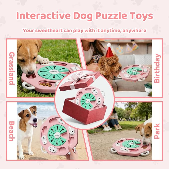Dog Puzzle Toy for Smart Dogs, Interactive Dog Enrichment Toys,Level2(Pink) | For Small, Medium Dogs and Cats, Treat Dispensing, Mental Stimulation, to Keep Them Busy, Slow Feeder, IQ Training, Anti-slip - Image 8
