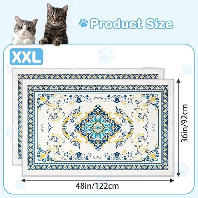 2 Pack Washable Cat Litter Mat 48"x36" Waterproof Trapping Pad | Kitty Litter Box Mat Featuring A Non-Slip Base And Decorative Design To Trap Scatter For Home Floor Protection - Image 7