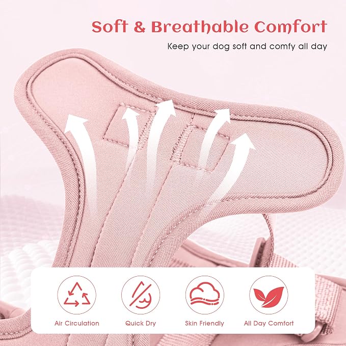 Wisedog No Pull Dog Harness, Gossamer Pink, Large | Lightweight, Adjustable Breathable Pet Vest, Soft & Comfortable Cushion, Small Medium Large Dogs - Image 2