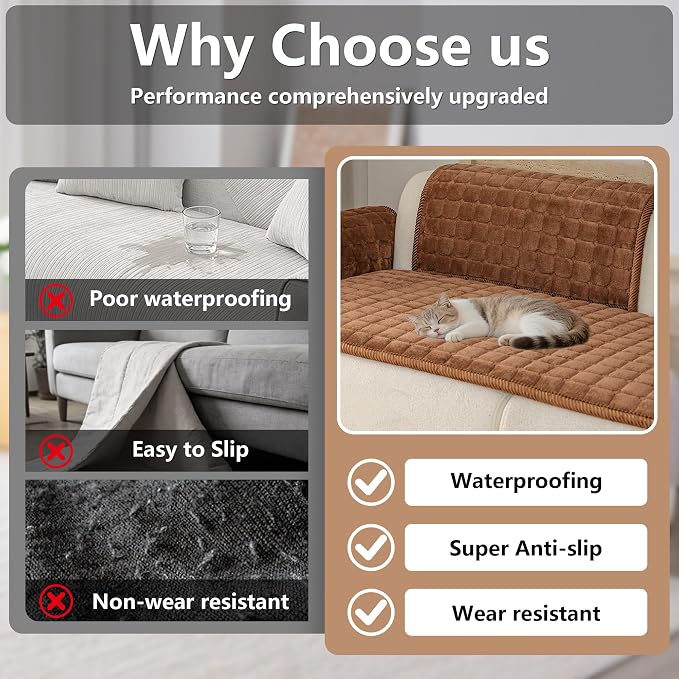 Velvet Washable Couch Cover for Dog,L Shape Sofa Cover for Pets. | 27.6"x27.6", Brown,Sectional Couch Cover,Soft Velvet,Non-Slip,Furniture Protector,quilted - Image 4