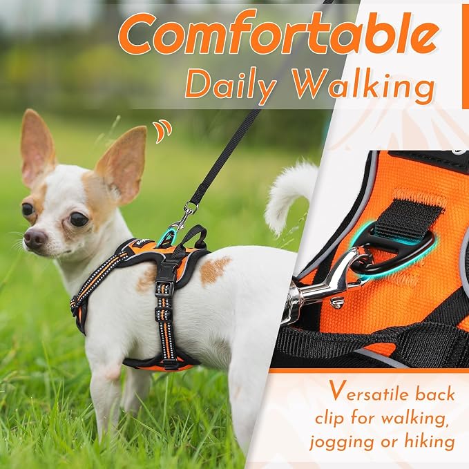 Eagloo Dog Harness for Small Dogs, No Pull Pet Vest with 2 Leash Clips | No Choke with Handle, Adjustable Comfort Fit, Reflective Strips, Easy Walking Control, Orange, X-Small - Image 4