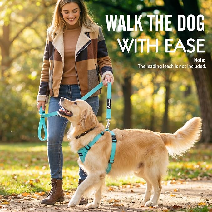 Pawaboo Dog Car Harness, Adjustable Dog Safety Vest Harness with Seat Belt | Breathable Pet Vest & Dogs Safety Tether with Elastic Bungee for Small Medium Large Pet, XL, Blue - Image 6