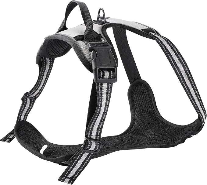 Gray No-Pull Dog Harness with 2 Leash Clips，Soft Padded Vest for Large Dog, Adjustable Reflective Dog Vest Easy to Put on and Take Off,Neck: 18"~26", Chest: 25"~34",Gray XL - Image 3