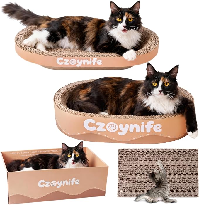 3PCS Cat Scratcher Cardboard, Oval Cat Scratch Pad Bowl Nest for Indoor Cats, Round Cat Scratching Board Corrugated Lounge Cat Bed, Furniture Protector for Couch (Brown, 15.7 * 10 in) - Image 2