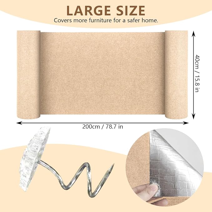 Cat Scratch Pad 78.7x15.8 Inch Self-Adhesive Trimmable Durable Cat Claws Furniture Protector for Couch Sofa Wall Door(Beige) - Image 3