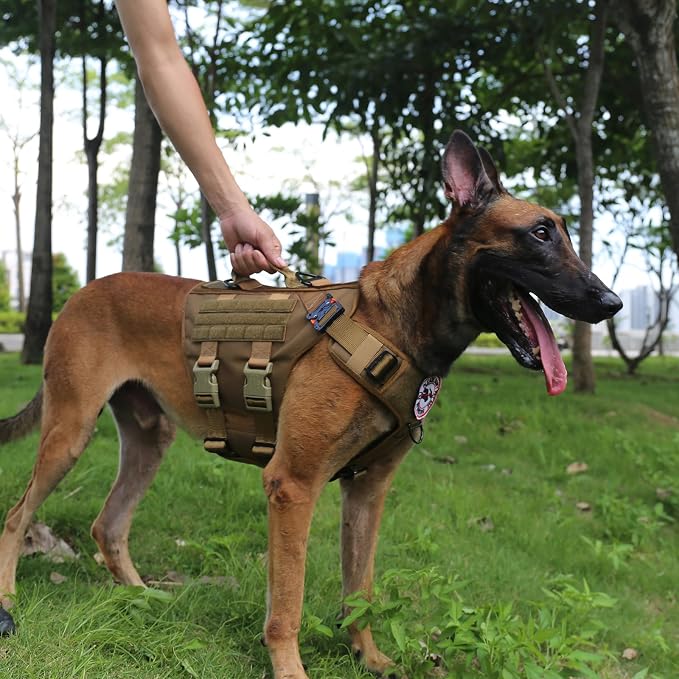 ICEFANG No Pull Tactical Dog Harness for Large Dogs,Adjustable Dog Vest | Control Handle,MOLLE Panel,Front Hook,3 Leash Clips,Soft Padded,for walking training,Brown,Large - Image 3