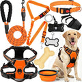 No Pull Dog Harness Adjustable Collar & Leash Set - Dog Halter Harnesses Collapsible Bowls & Poop Bag Dispenser Muzzle ID Tags Toys Fits Small Medium Large Dogs (Orange-XL) by Unknown