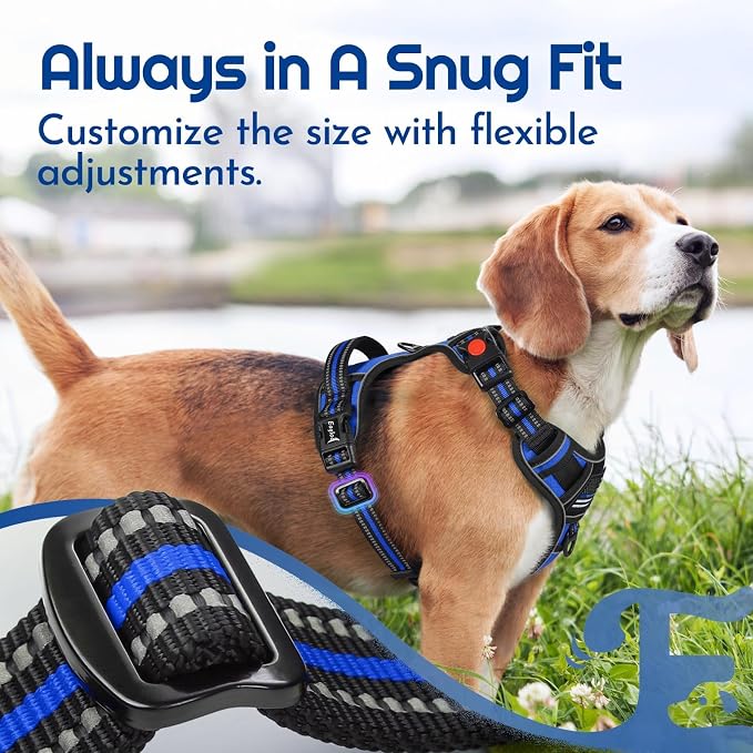 Eagloo Dog Harness No Pull for Large Dogs, Easy On & Off with 3 Buckles | No Choke with Front Clip, Adjustable Fit, MOLLE System, Reflective Vest, Easy Control for Walking, Black & Blue, X-Large - Image 8