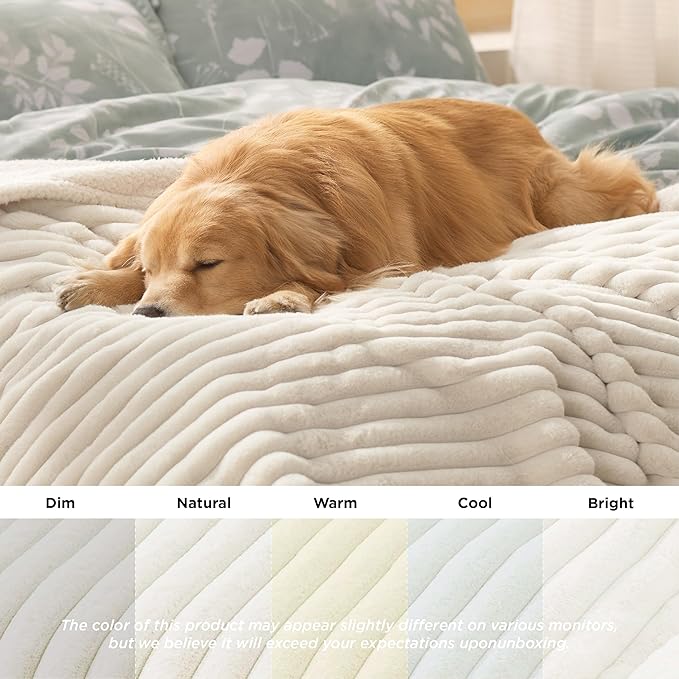 Bedsure ComfyFleece™ Waterproof Blanket for Bed, King（86"x108"） Cream | Soft Plush Bed Couch Cover Corduroy Fleece for Furniture Protector, Cozy Calming Reversible Dog Blankets for Large Dogs Pet - Image 9