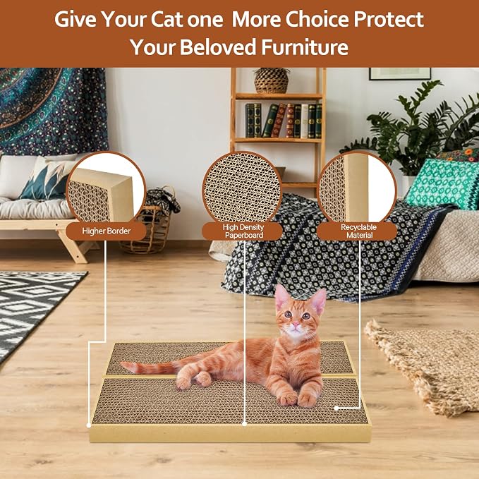 HappyFree SX Double-Sided Cat Scratch Pad: Premium Indoor Cat Scratcher, Cardboard & Post Design - Image 4