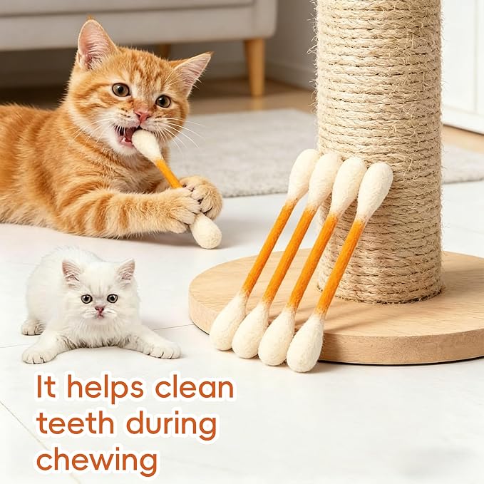 Giant Qtip Cat Toy, Cotton Swab Cat Toy with Catnip, Interactive Cat Toys for Indoor Cats, Catnip Toys, Cat Chew Toy – 6 Pack for Indoor Boredom Relief (Orange) - Image 3