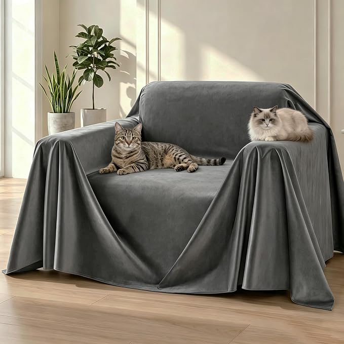 Loiion Cat Scratch Couch Cover Waterproof Sofa Cover 91"X71" Grey | Pet-Friendly Couch Protector, Anti-Scratch & Non Slip Sofa Cover For Cats Dogs Kids, Machine Washable by Loiion