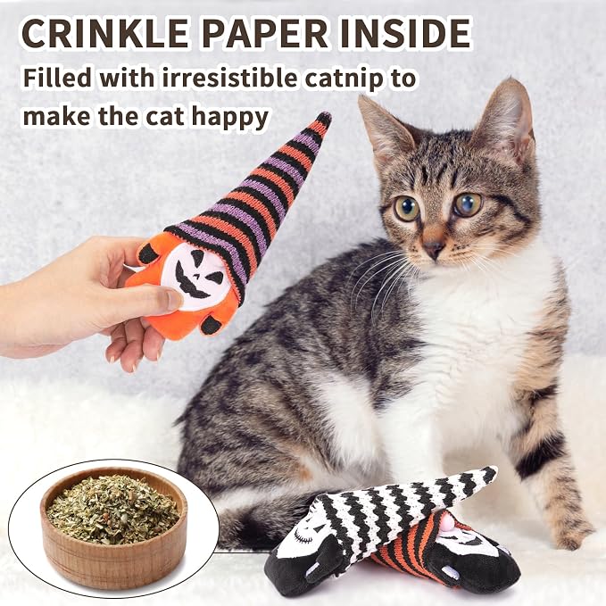 Retro Shaw Cat Toys for Indoor Cats Kittens, Crinkle Catnip Gnome, 3 Pack | Halloween Goth Plush Toys, Soft and Durable, Safe Teeth Cleaning, Interactive Fun, 6.7 Inches - Image 3