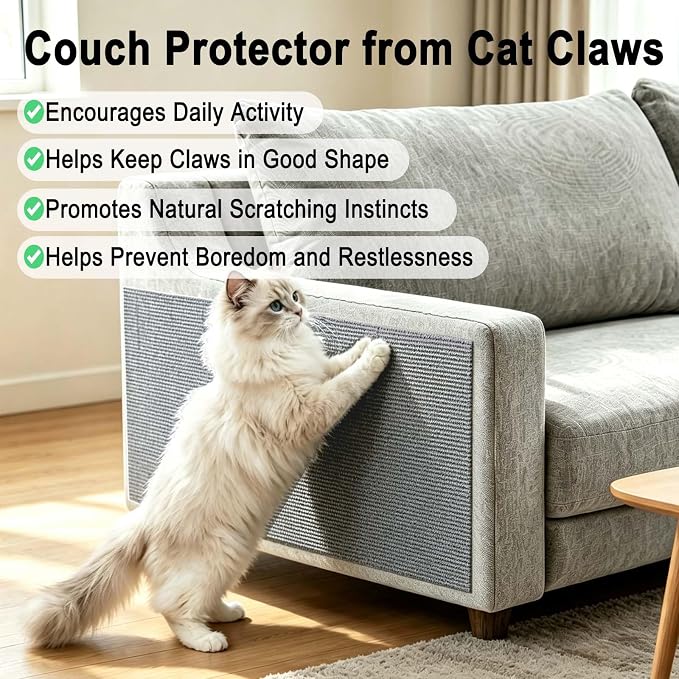 Tfwadmx 2Pcs 39.3" x 15.8" Cat Scratch Couch Furniture Protector, Trimmable Self-Adhesive Cats Scratching Pads, DIY Climing Scratch Mat Furniture Couch Protector from Cat Claws Scratching (LightGrey) - Image 2
