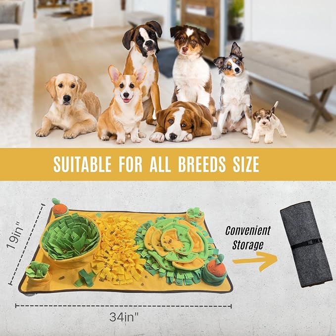 Snuffle Mat for Dogs, Cats and Small Pets, 34"X 19" Large Dog Snuffle Mat with Squeaky Plush Carrot Toy, Interactive Dog Puzzle Mat for Mental Stimulation and Boredom Buster… - Image 5