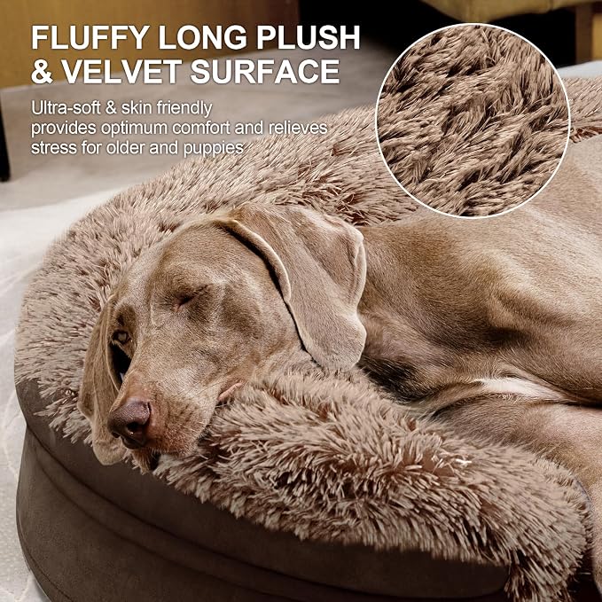 iweepet Fluffy Orthopedic Dog Beds for Large & Extra Large Dogs, 41" Calming Dog Sofa Bed with Supportive 28D Egg-Crate Foam, Removable Washable Cover, Waterproof Lining, for Puppy,Senior,Sick - Image 4