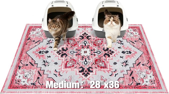 EXPAWLORER Cat Litter Mat, 28”x36” Medium Non-Slip Urine Waterproof Litter Trapping Mat Easy to Clean Washable Litter Box Mat for Floor Soft on Kitty Paws, Indoor Food Mats Rug Pads for Bathroom Pink by EXPAWLORER