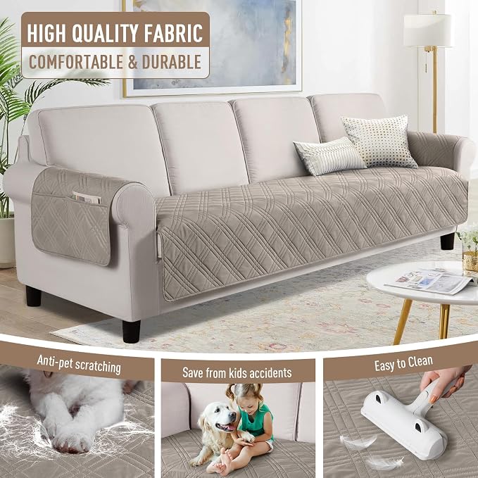 TAOCOCO Waterproof Large Couch Covers for Dogs, Non Slip Sofa Cover, 78.7'' | Washable Oversized Couch Covers with Arms for 3 Cushion Couch, Dog Sofa Protector, Pockets & Backless Design, Light Brown - Image 5