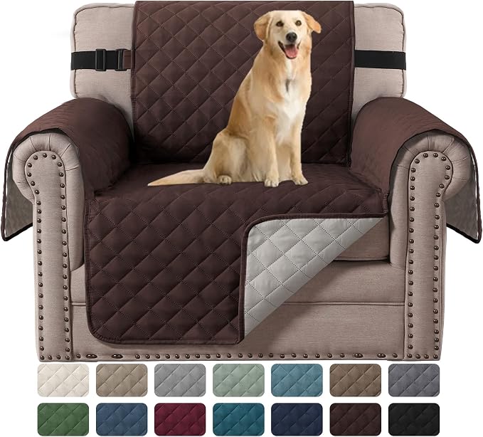 H.VERSAILTEX Chair Slipcover Reversible Chair Cover for Dogs Water Resistant Chair Cover for Living Room Washable Furniture Protector Cover Seat Width Up to 21"(Armchair, Brown/Beige) by HVERSAILTEX