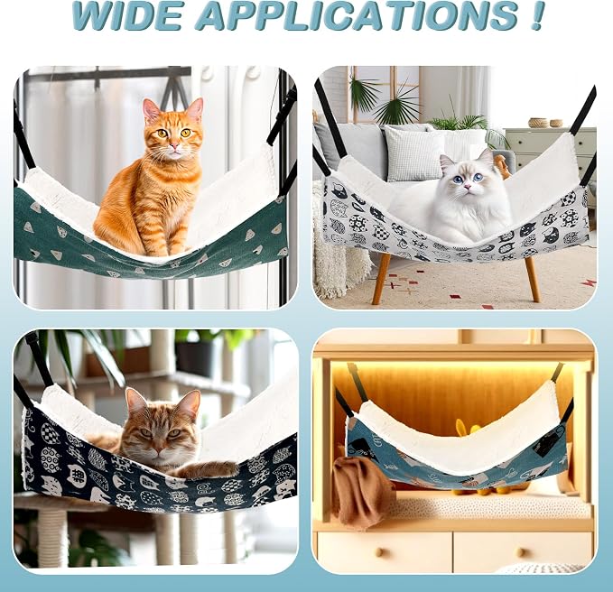 4 Pack Cat Hammock for Cage, Reversible Cat Hanging Hammock Soft Large Double Sided Pet Bed with Adjustable Straps & Metal Hooks for Cats Ferret Kitten Puppy Rabbits Small Animals - Image 4