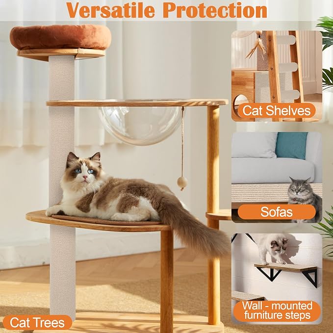 Cat Scratch Furniture Protector - 78.7" x 17" Trimmable Self-Adhesive Cats Claws Scratch Pads, DIY Cat Climbing Couch Protector for Scratch Post Cat Tree Replacement Indoor (Khaki) - Image 6