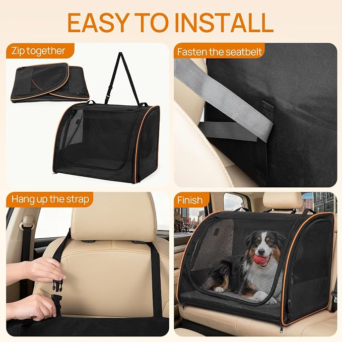 Dog Car Seat, Enclosed Carrier for Pets Travel Safety Dog Crate Soft-Sided Covered Car Kennel Carrier for Backseat for Medium Dogs - Image 3