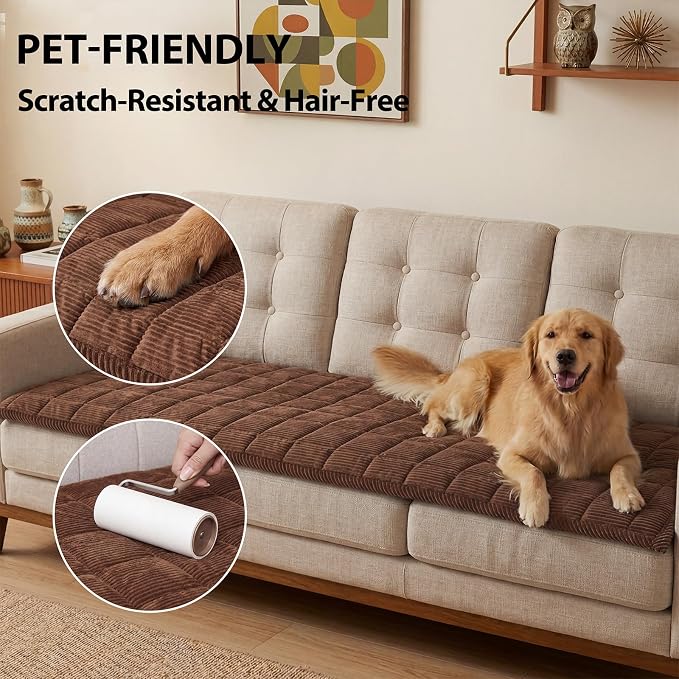 Fixwal Waterproof Corduroy Dog Couch Cover, 27.6" x 82.7", Dark Brown | Integrated TPU Barrier, Non-Slip Backing, Machine Washable, Pet Friendly, Easy Clean Pet Hair, Soft Sofa Cushion Protector - Image 6