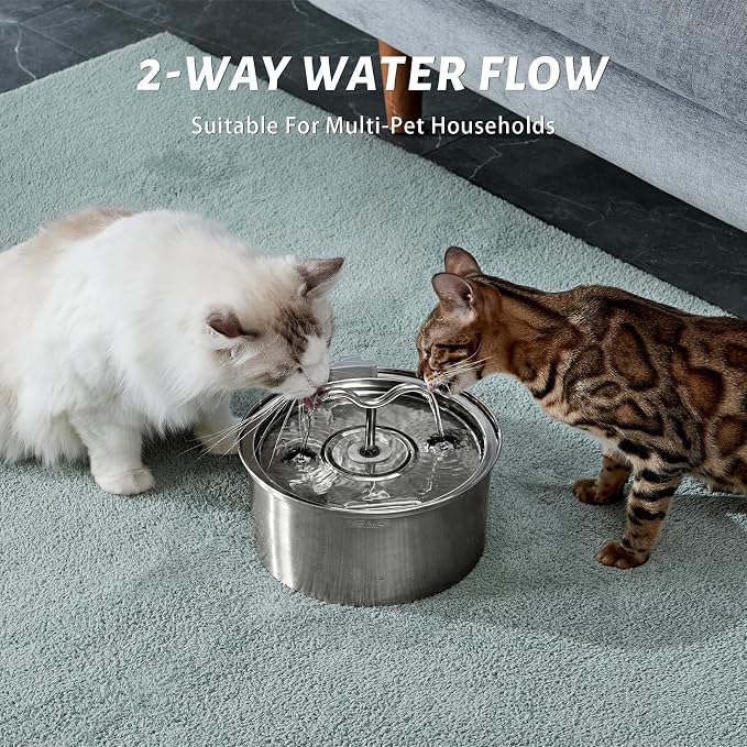DOOOB Cat Water Fountain, 3.2L/108OZ Stainless Steel Pet Water Dispenser Automatic Metal Dog Drinking Fountains Water Bowl with Replacement Filters Ultra-Quiet Pump - Image 5